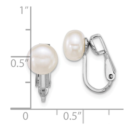 Sterling Silver Rhodium Plated 7-8mm Fwc Pearl Non Pierced Earrings