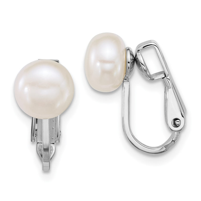 Sterling Silver Rhodium Plated 7-8mm Fwc Pearl Non Pierced Earrings
