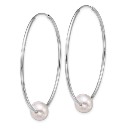 Sterling Silver Rh-Pltd 8-9mm Semi-Rnd Fwc Pearl Hoop Earrings