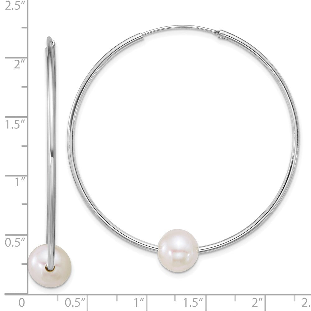 Sterling Silver Rh-Pltd 8-9mm Semi-Rnd Fwc Pearl Hoop Earrings