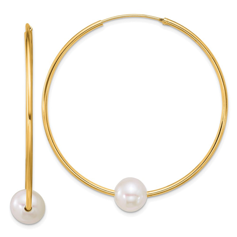 Sterling Silver Gold-Plated 8-9mm Fwc Pearl Hoop Earrings