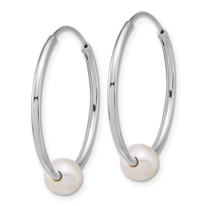 Sterling Silver Rh-Pltd 6-7mm Semi-Rnd Fwc Pearl Hoop Earrings