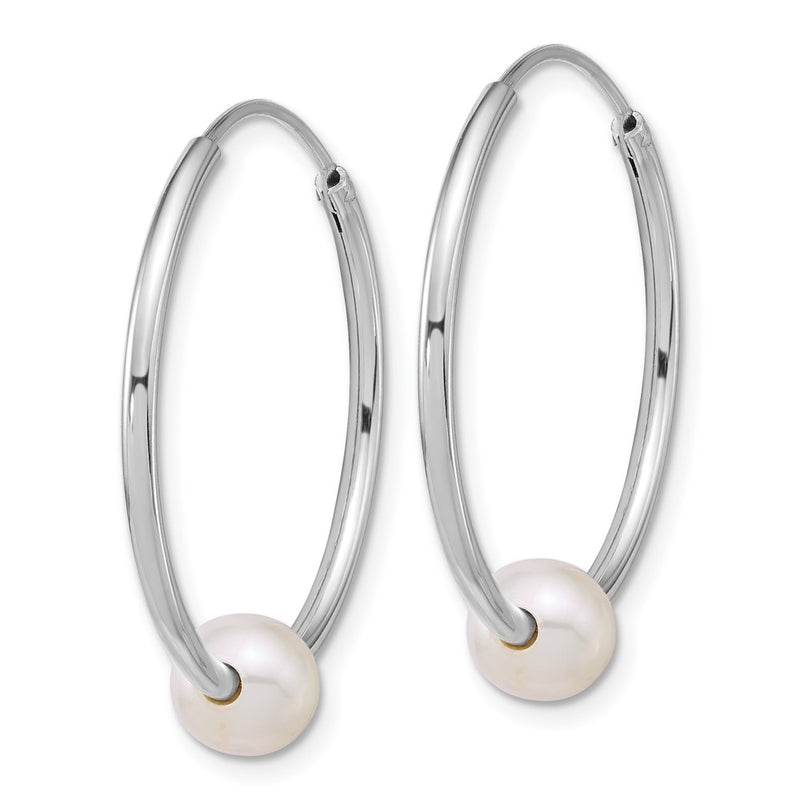 Sterling Silver Rh-Pltd 6-7mm Semi-Rnd Fwc Pearl Hoop Earrings