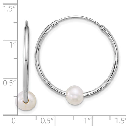 Sterling Silver Rh-Pltd 6-7mm Semi-Rnd Fwc Pearl Hoop Earrings