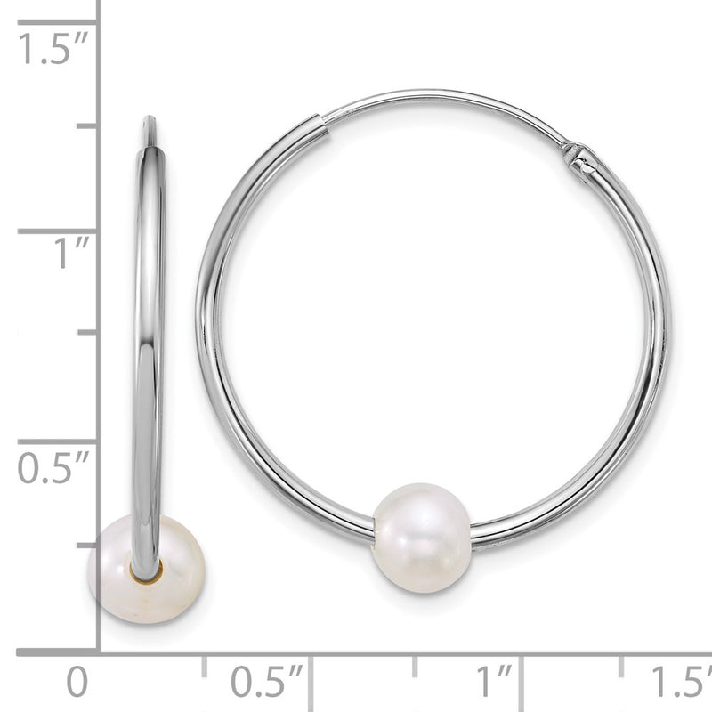 Sterling Silver Rh-Pltd 6-7mm Semi-Rnd Fwc Pearl Hoop Earrings