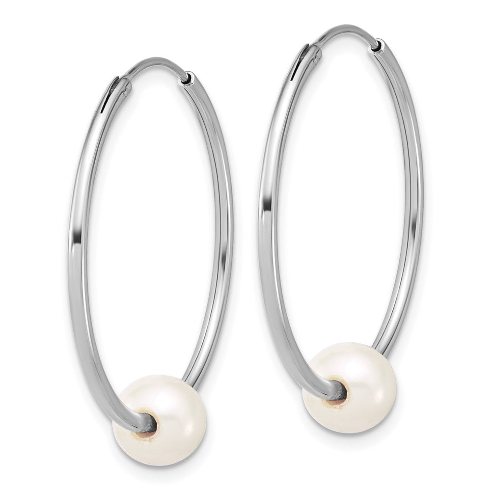 Sterling Silver Rhodium Plated 7-8mm Semi-Rnd Fwc Pearl Hoop Earrings
