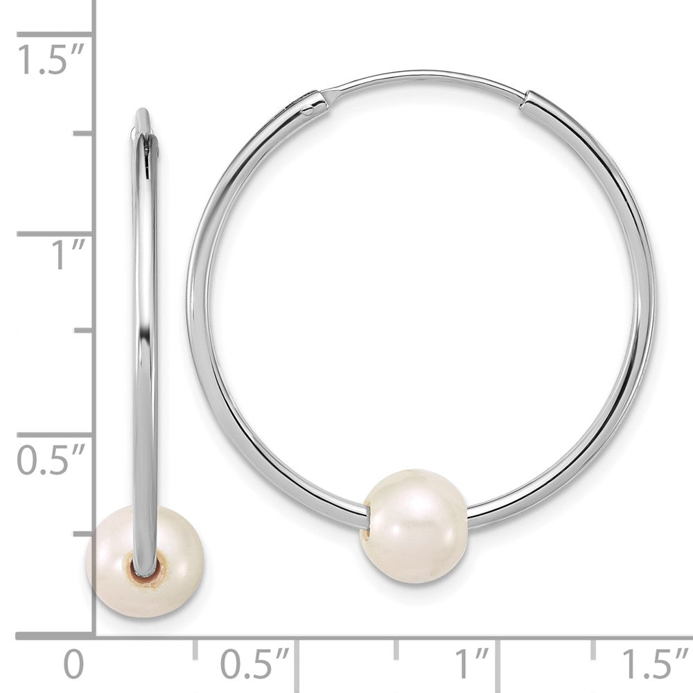 Sterling Silver Rhodium Plated 7-8mm Semi-Rnd Fwc Pearl Hoop Earrings