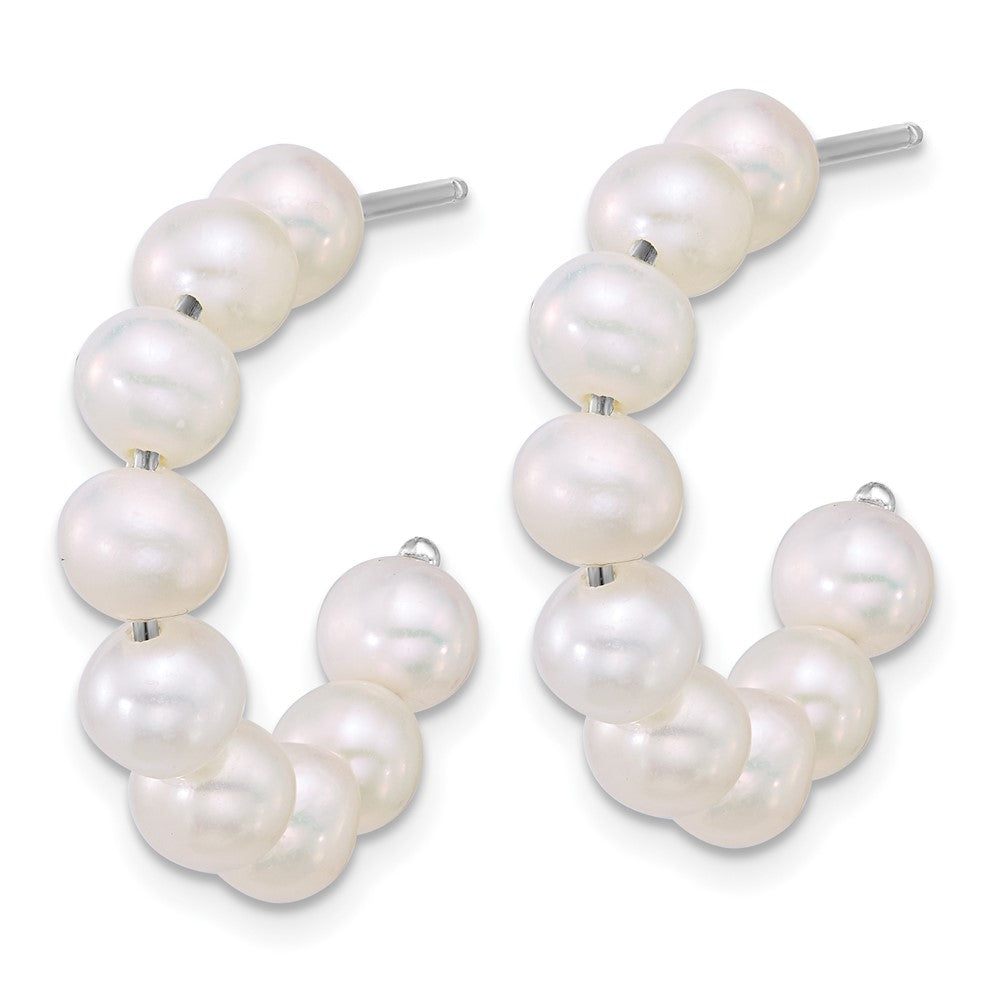 Sterling Silver Rhodium Plated 5-6mm Fwc Pearl Post Hoop Earrings