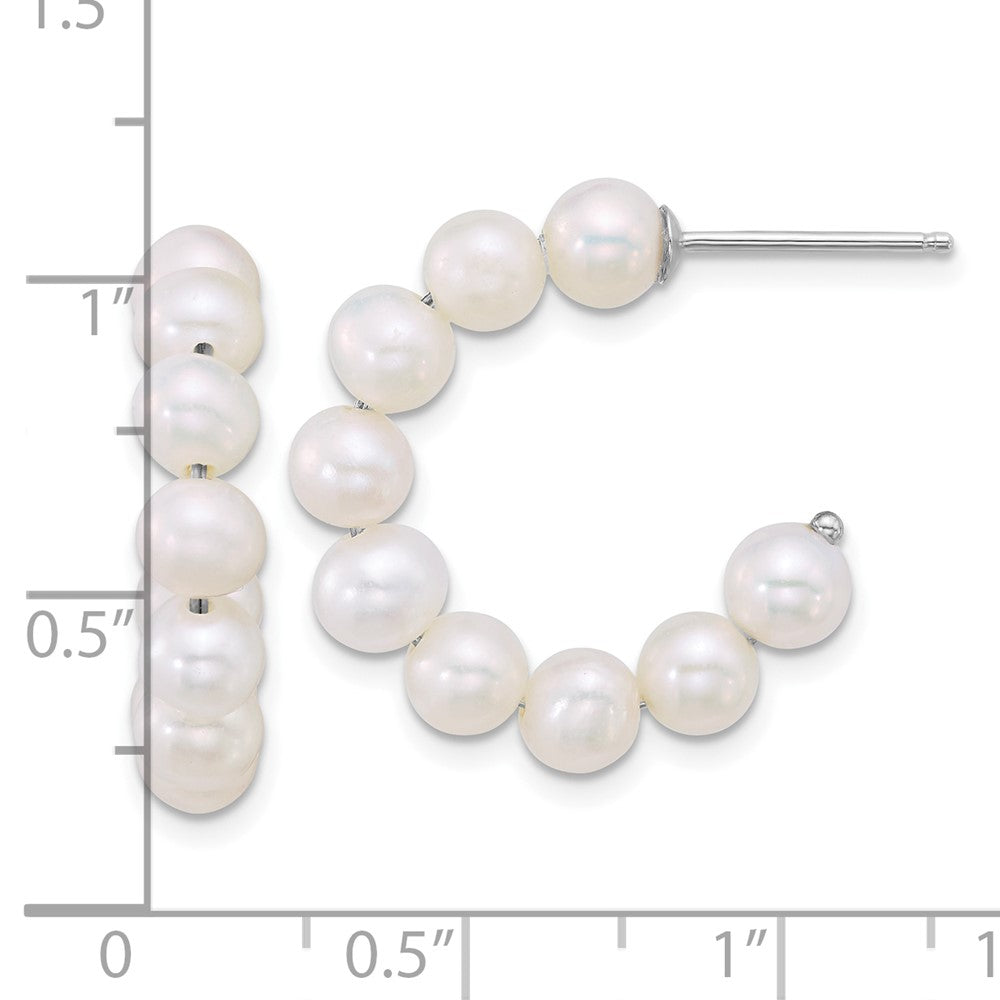 Sterling Silver Rhodium Plated 5-6mm Fwc Pearl Post Hoop Earrings