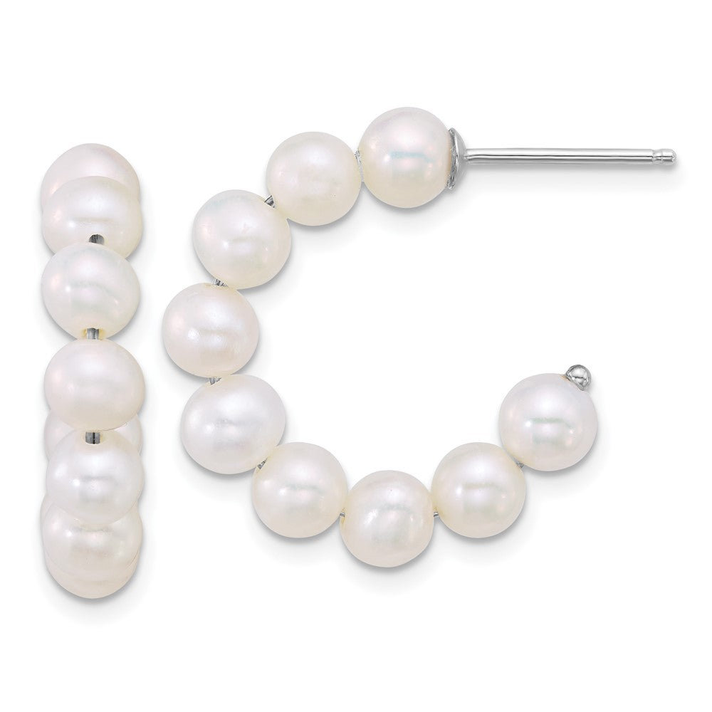 Sterling Silver Rhodium Plated 5-6mm Fwc Pearl Post Hoop Earrings