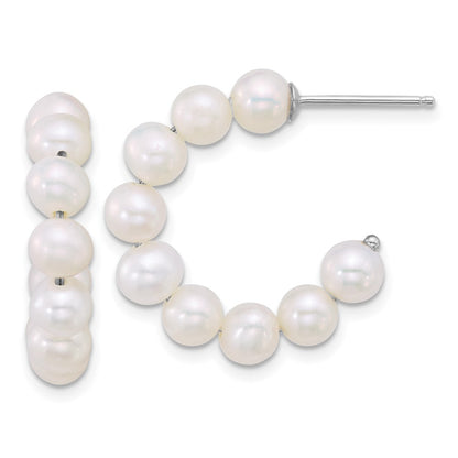 Sterling Silver Rhodium Plated 5-6mm Fwc Pearl Post Hoop Earrings