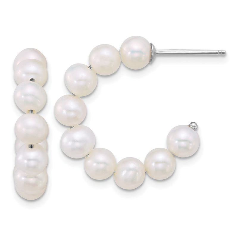 Sterling Silver Rhodium Plated 5-6mm Fwc Pearl Post Hoop Earrings