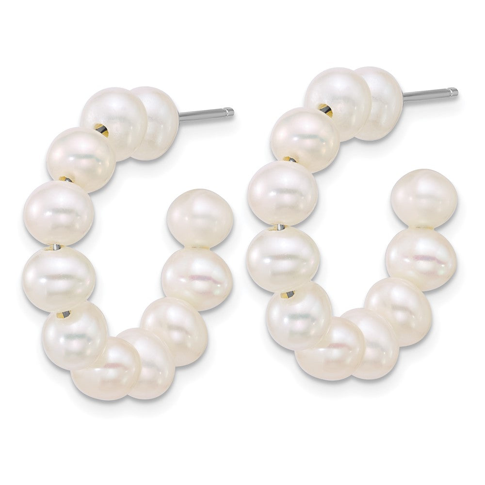 Sterling Silver Rhod 5-6mm Semi-Rnd Fwc Pearl Post Hoop Earrings