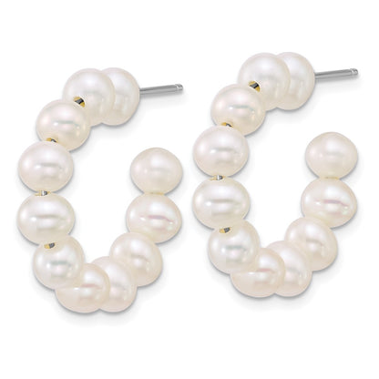 Sterling Silver Rhod 5-6mm Semi-Rnd Fwc Pearl Post Hoop Earrings