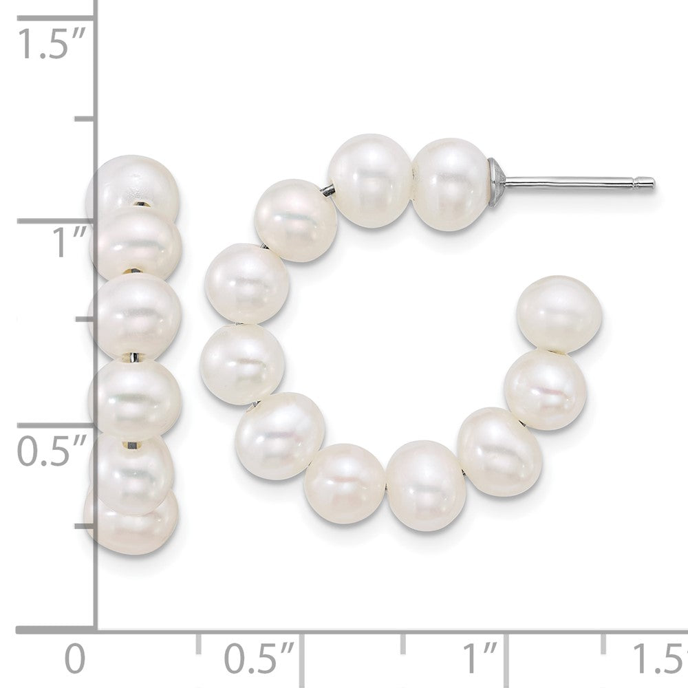 Sterling Silver Rhod 5-6mm Semi-Rnd Fwc Pearl Post Hoop Earrings