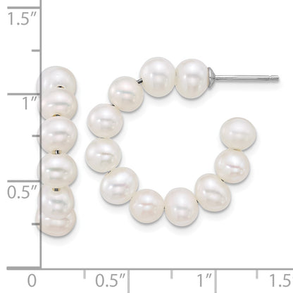 Sterling Silver Rhod 5-6mm Semi-Rnd Fwc Pearl Post Hoop Earrings