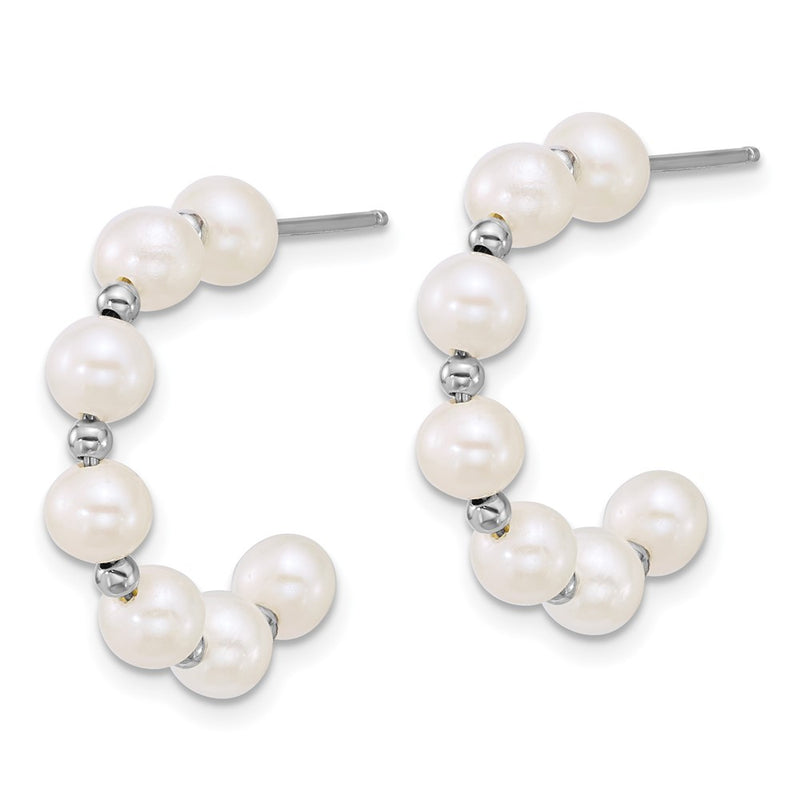 Sterling Silver Rhodium-Plated White Fwc Pearl Post Hoop Earrings