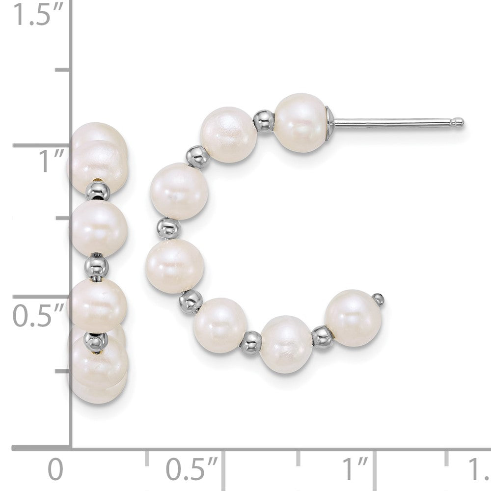 Sterling Silver Rhodium-Plated White Fwc Pearl Post Hoop Earrings