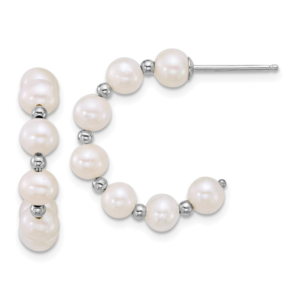 Sterling Silver Rhodium-Plated White Fwc Pearl Post Hoop Earrings