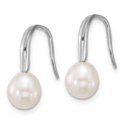 Sterling Silver Rhodium Plated 7-8mm Wht Fwc Pearl Shepherd Hook Earrings