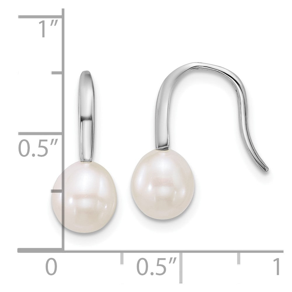 Sterling Silver Rhodium Plated 7-8mm Wht Fwc Pearl Shepherd Hook Earrings