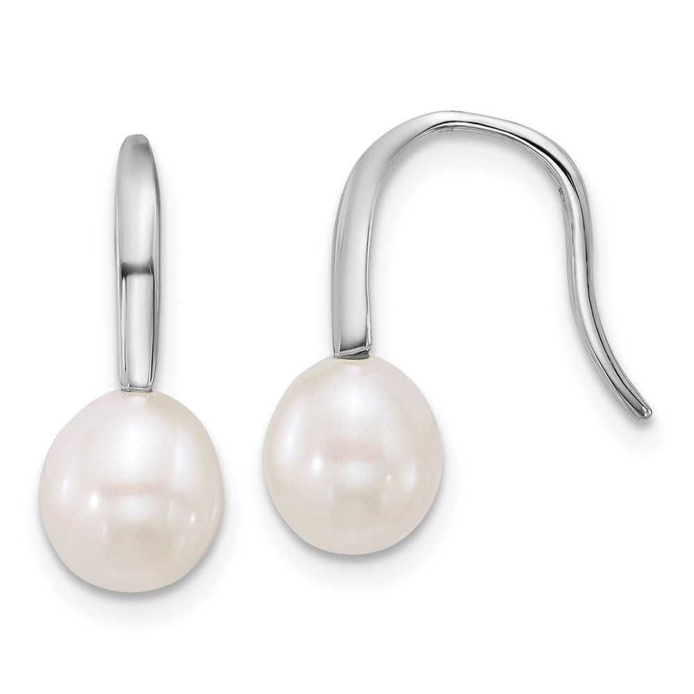 Sterling Silver Rhodium Plated 7-8mm Wht Fwc Pearl Shepherd Hook Earrings