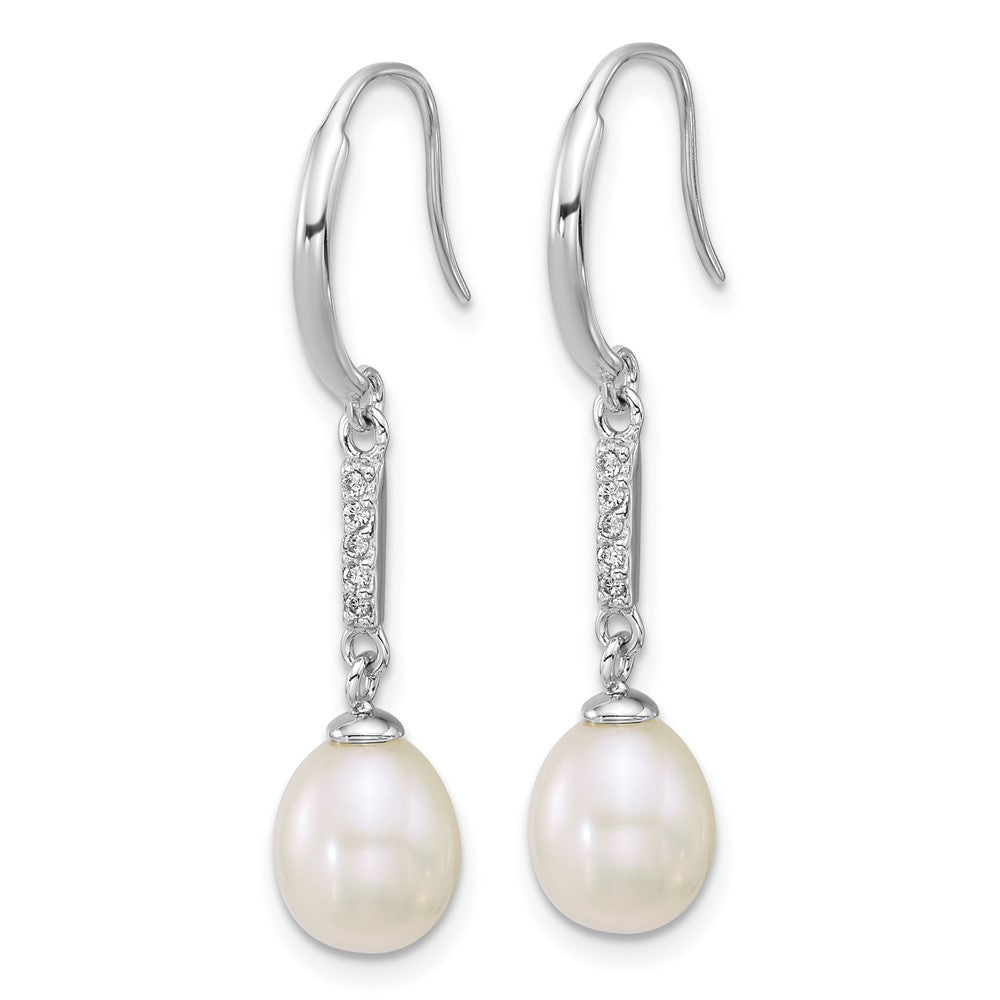 Sterling Silver Rhodium Plated 6-8mm Teardrop White Fwc and CZ Earrings