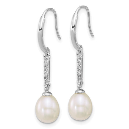 Sterling Silver Rhodium Plated 6-8mm Teardrop White Fwc and CZ Earrings