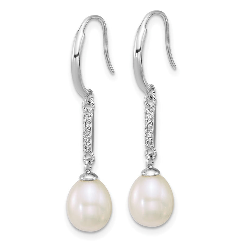 Sterling Silver Rhodium Plated 6-8mm Teardrop White Fwc and CZ Earrings