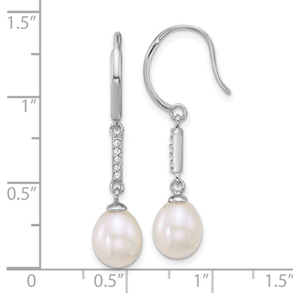 Sterling Silver Rhodium Plated 6-8mm Teardrop White Fwc and CZ Earrings