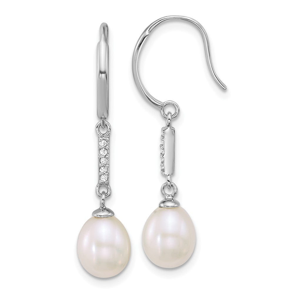 Sterling Silver Rhodium Plated 6-8mm Teardrop White Fwc and CZ Earrings