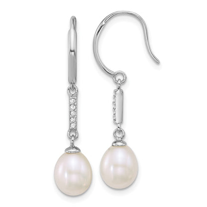 Sterling Silver Rhodium Plated 6-8mm Teardrop White Fwc and CZ Earrings