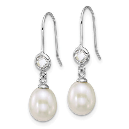 Sterling Silver Rhodium Plated 6-7mm Wht Rice Fwc Pearl/glass Earrings