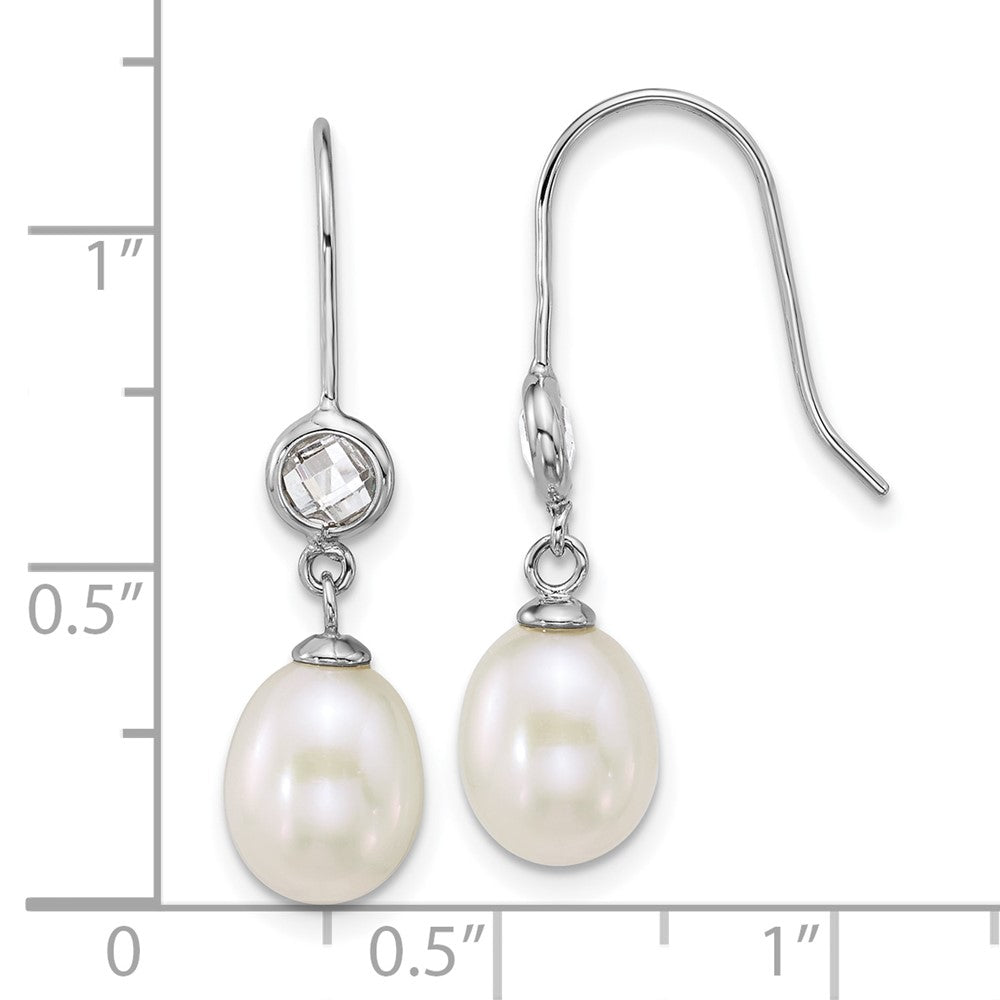 Sterling Silver Rhodium Plated 6-7mm Wht Rice Fwc Pearl/glass Earrings