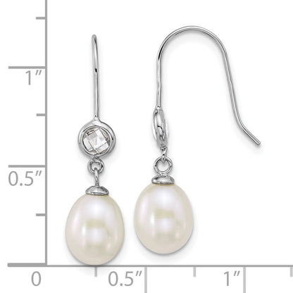 Sterling Silver Rhodium Plated 6-7mm Wht Rice Fwc Pearl/glass Earrings