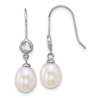 Sterling Silver Rhodium Plated 6-7mm Wht Rice Fwc Pearl/glass Earrings