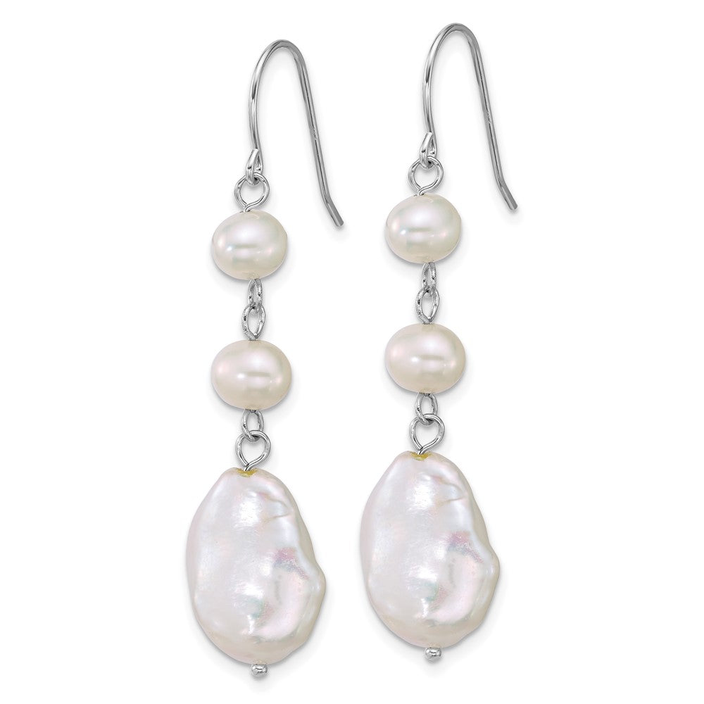 Sterling Silver Rhodium Plated Freshwater Culture Pearl Dangle Earrings