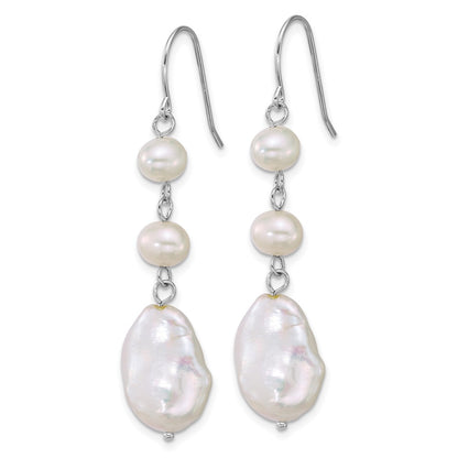 Sterling Silver Rhodium Plated Freshwater Culture Pearl Dangle Earrings