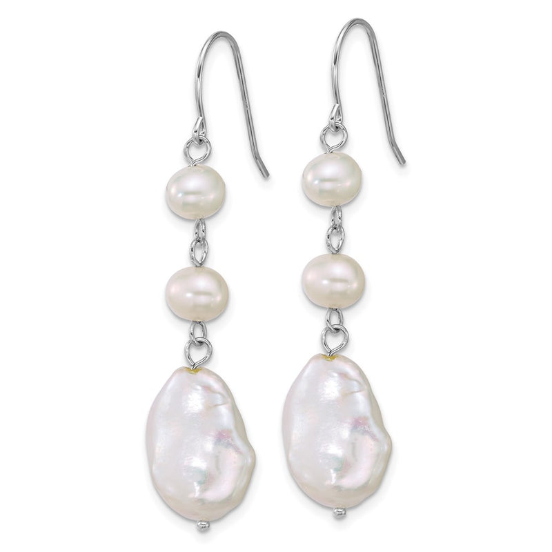 Sterling Silver Rhodium Plated Freshwater Culture Pearl Dangle Earrings