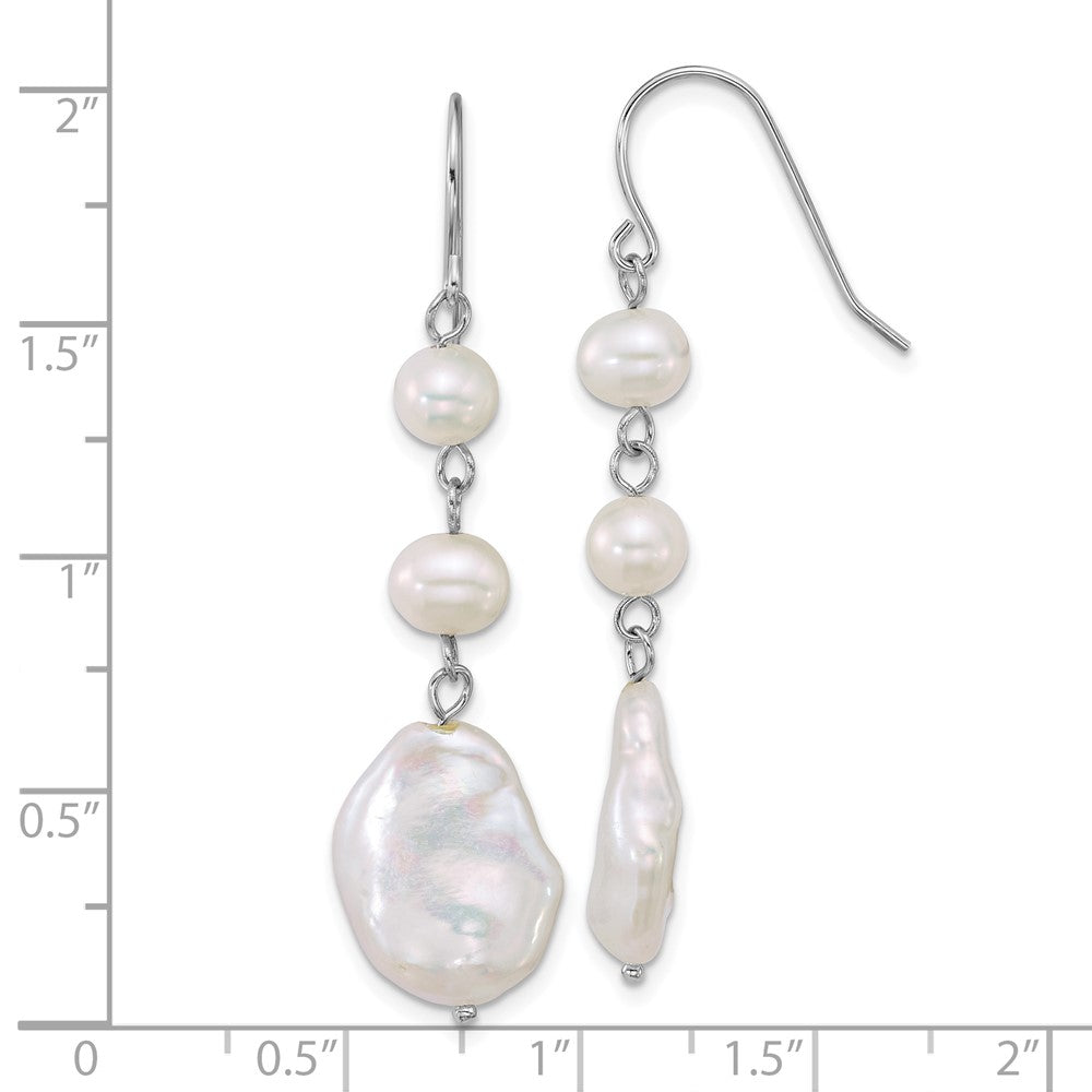 Sterling Silver Rhodium Plated Freshwater Culture Pearl Dangle Earrings