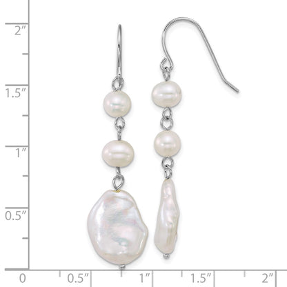 Sterling Silver Rhodium Plated Freshwater Culture Pearl Dangle Earrings