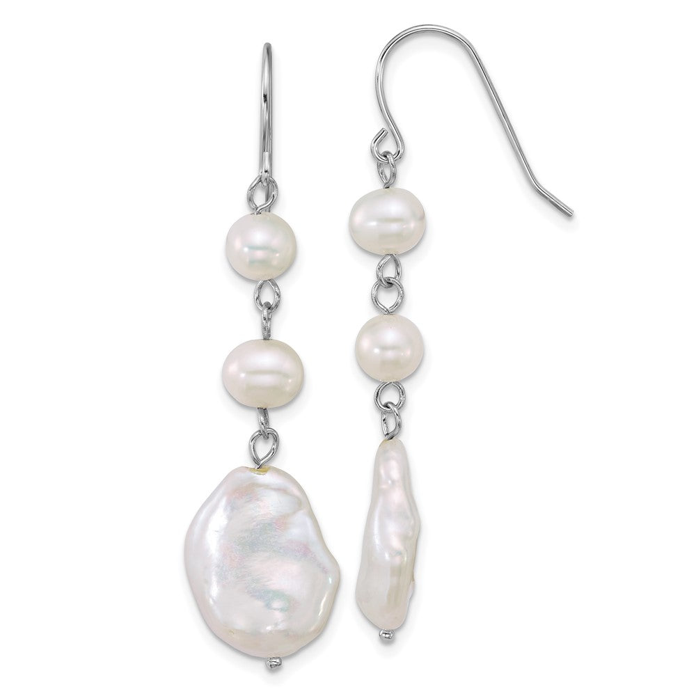 Sterling Silver Rhodium Plated Freshwater Culture Pearl Dangle Earrings