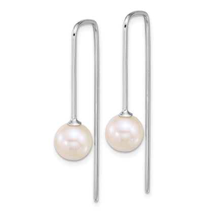 Sterling Silver Rhodium Plated 7-8mm Wht Rnd Fwc Squared Threader Earrings