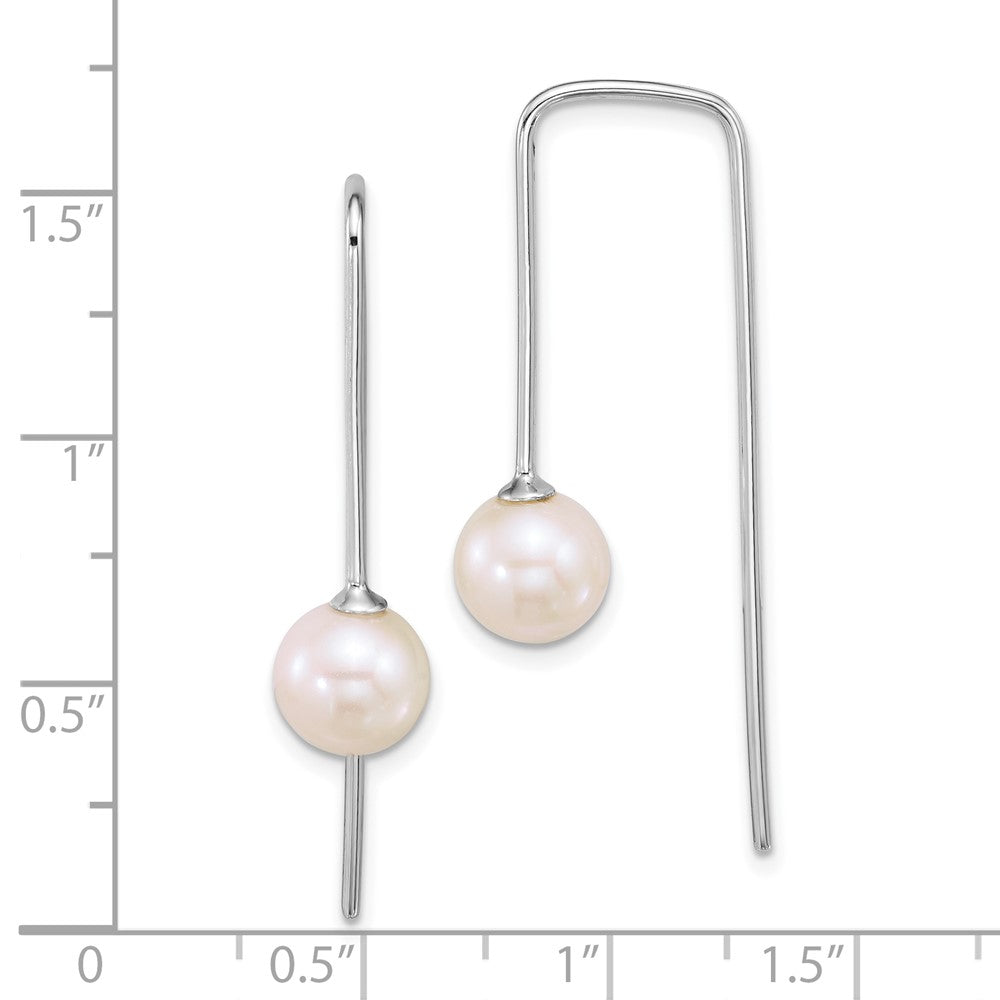 Sterling Silver Rhodium Plated 7-8mm Wht Rnd Fwc Squared Threader Earrings