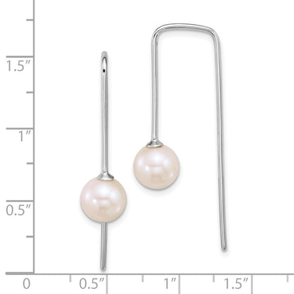 Sterling Silver Rhodium Plated 7-8mm Wht Rnd Fwc Squared Threader Earrings