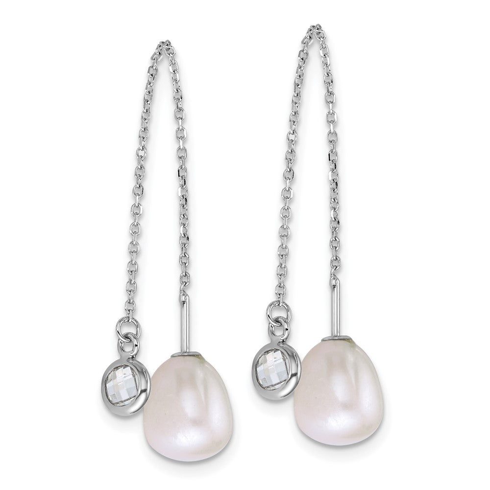 Sterling Silver Rhodium Plated Teardrop Fwc Pearl/glass Threader Earrings