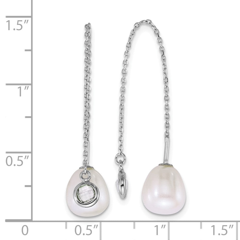 Sterling Silver Rhodium Plated Teardrop Fwc Pearl/glass Threader Earrings