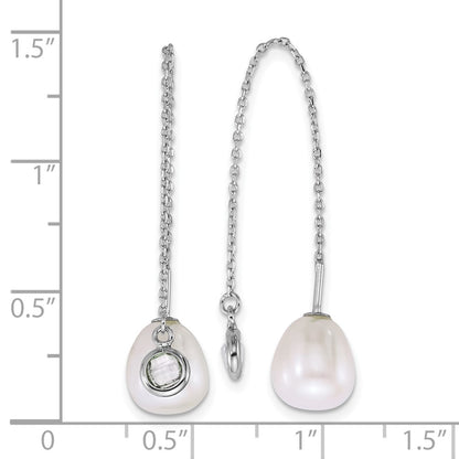 Sterling Silver Rhodium Plated Teardrop Fwc Pearl/glass Threader Earrings