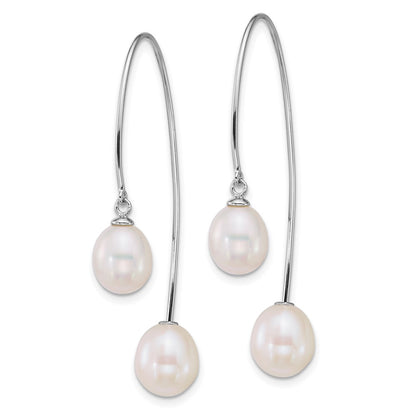 Sterling Silver Rhodium Plated Fwc Pearl Front and Back Threader Earrings