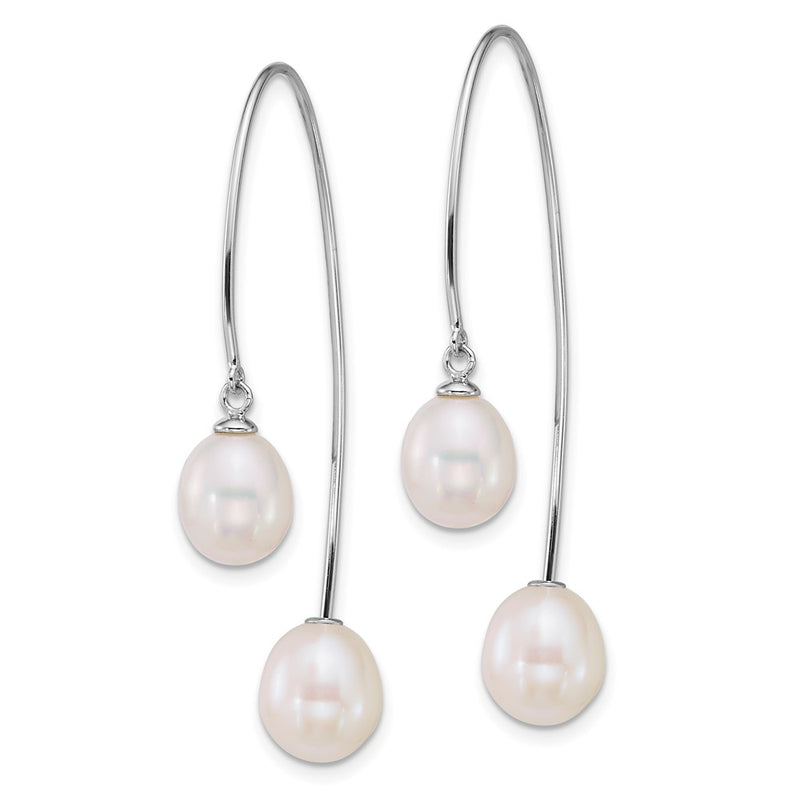Sterling Silver Rhodium Plated Fwc Pearl Front and Back Threader Earrings